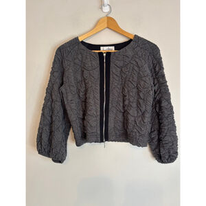 Joseph Ribkoff Grey & Black Ruched Zip-Front Cropped Jacket Size 8 Career